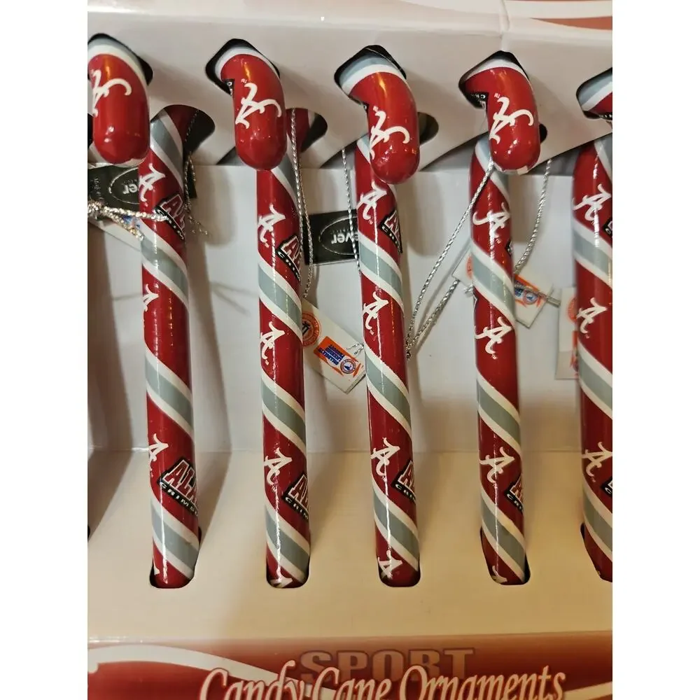 University Of Alabama Set Of 6 Candy Cane Christmas Ornaments NEW Boxed Set